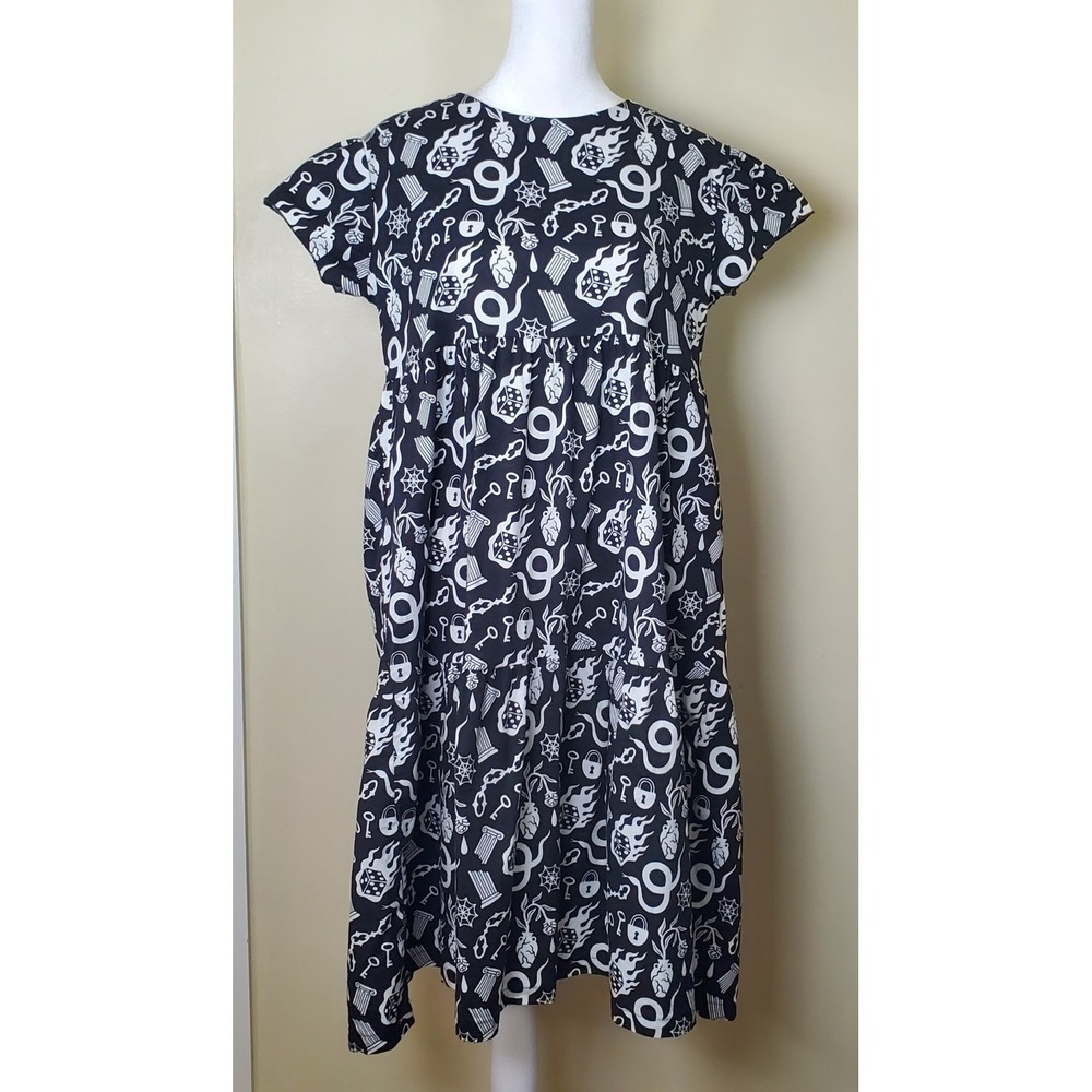 Nooworks Odin Babydoll Dress Tiered Black White Skater Punk Grunge Goth Size?